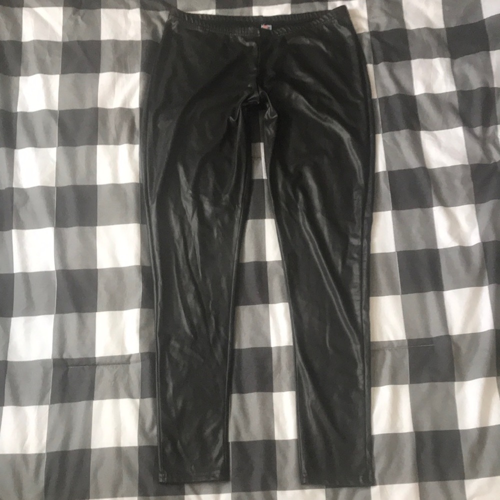 Faux Leather Moto Black Pull On Tights Leggings Sz Large L - Picture 4 of 15